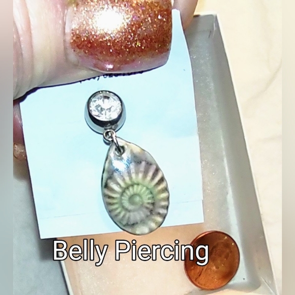Belly Piercing Fossil & Crystal Bezel Stone - Picture 6 of 9